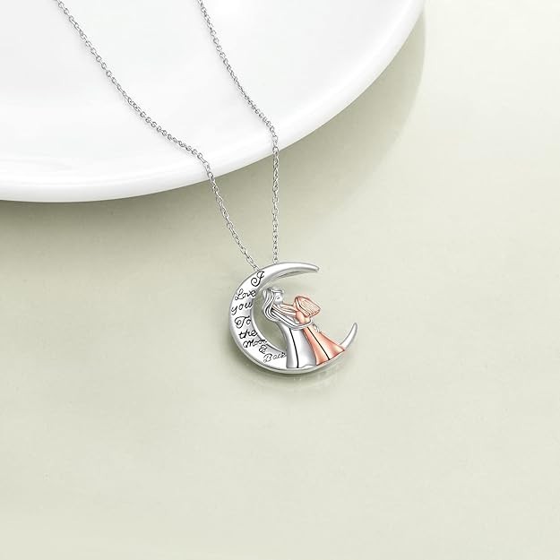 Mom Daughter Moon Necklace Pendant – I Love You to the Moon & Back Jewelry