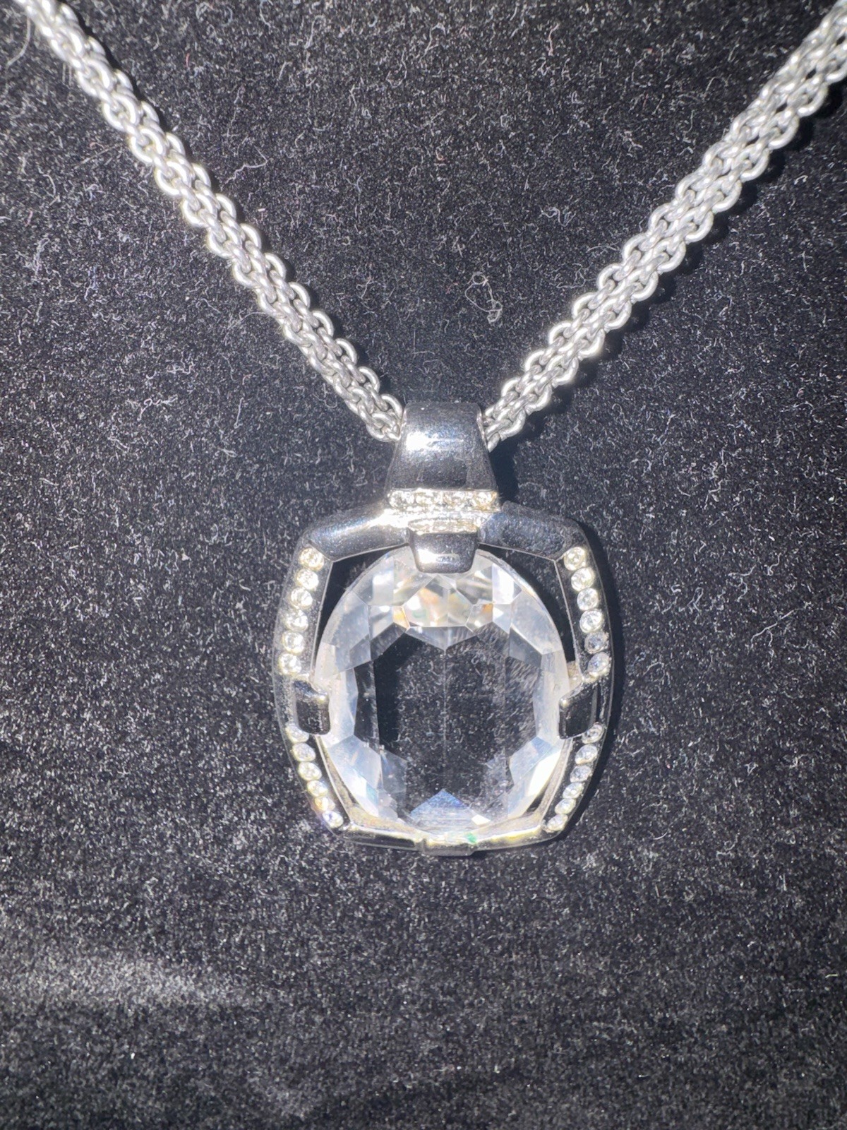Swarovski Necklace Rhodium Finish With Swan Logo