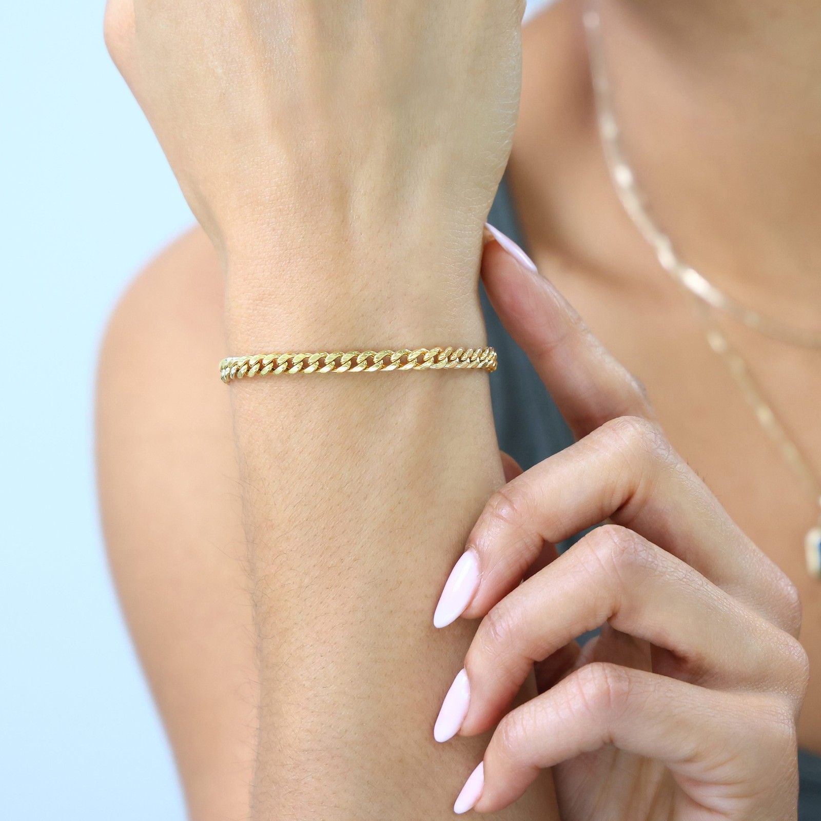 10K Yellow Gold 4.5mm Miami Cuban Lightweight Chain Bracelet Mens Womens 7″ -9″