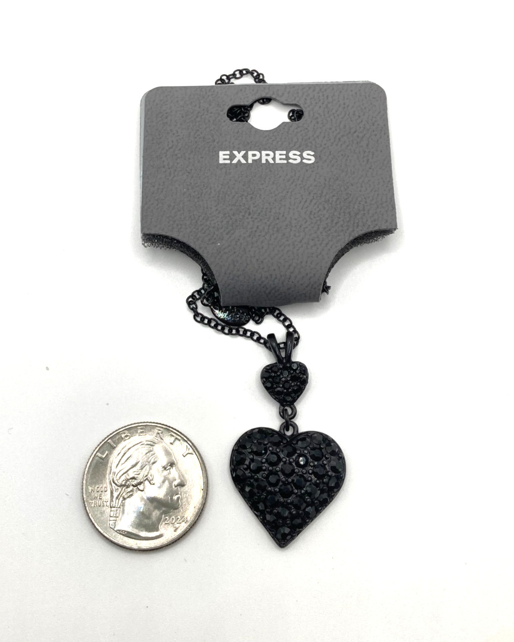 EXPRESS Modern Goth Y2K Style ALL Black Pendant Heart w/ Black Rhinestones