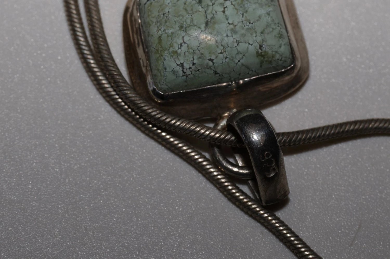Han Sterling Silver Turquoise Pendant Necklace 925 Italy Snake Chain 16″ Boxed