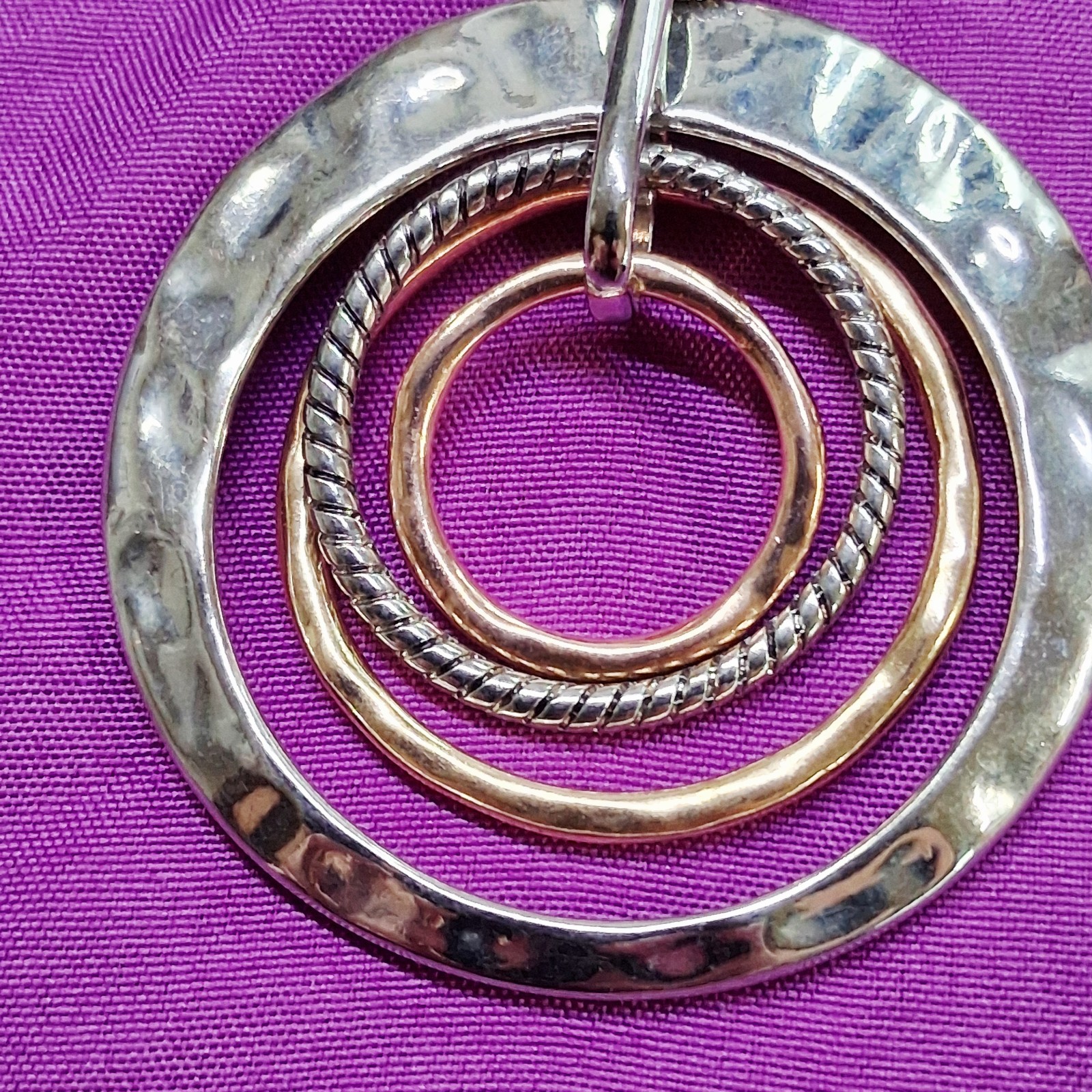 Polished Stainless Steel Textured Ring Hoop Pendant Snake Chain Necklace