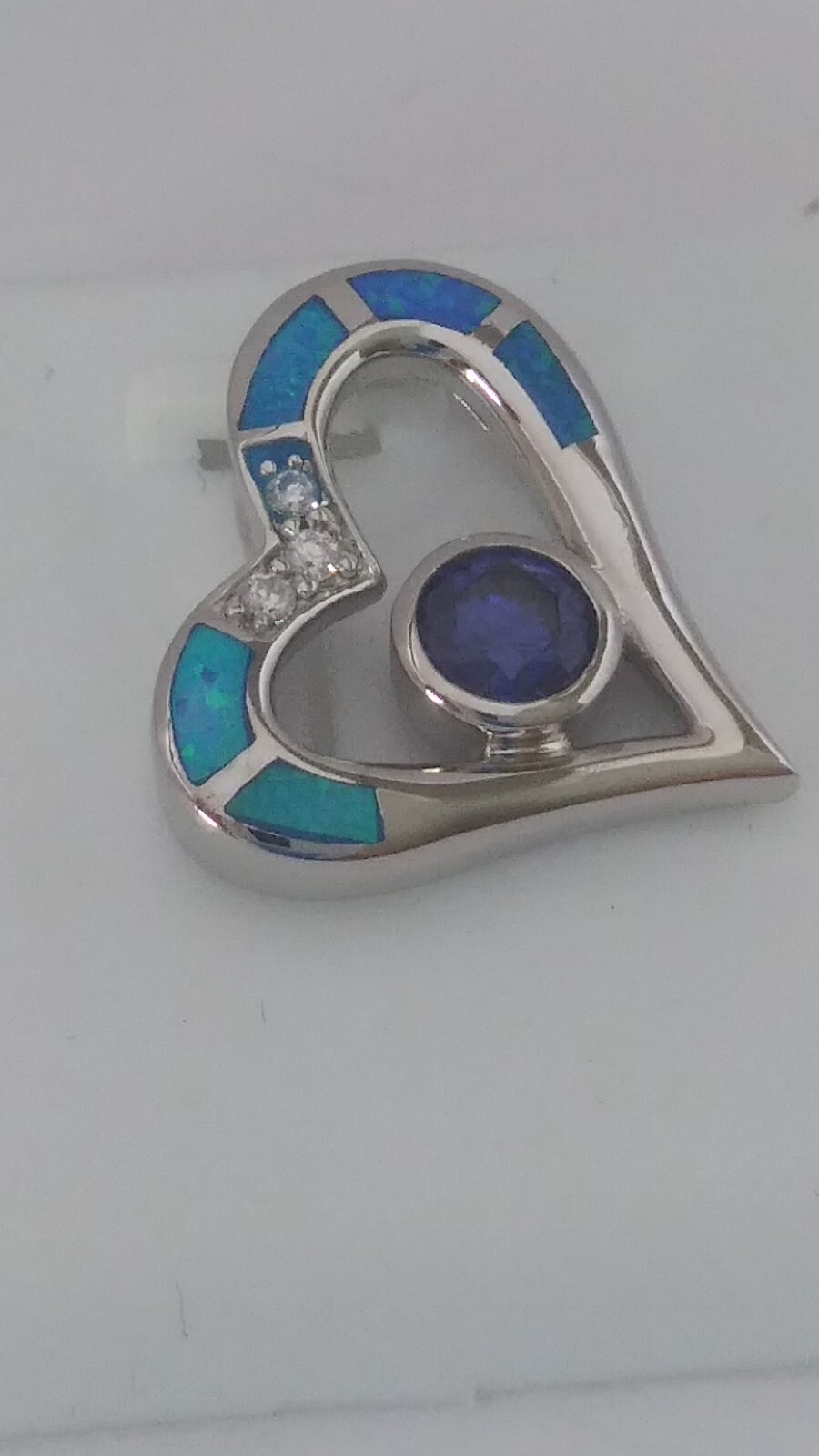 925 STERLING SILVER Rhodium plated MODERN HEART Pendant Cz cubic zircona 19mm