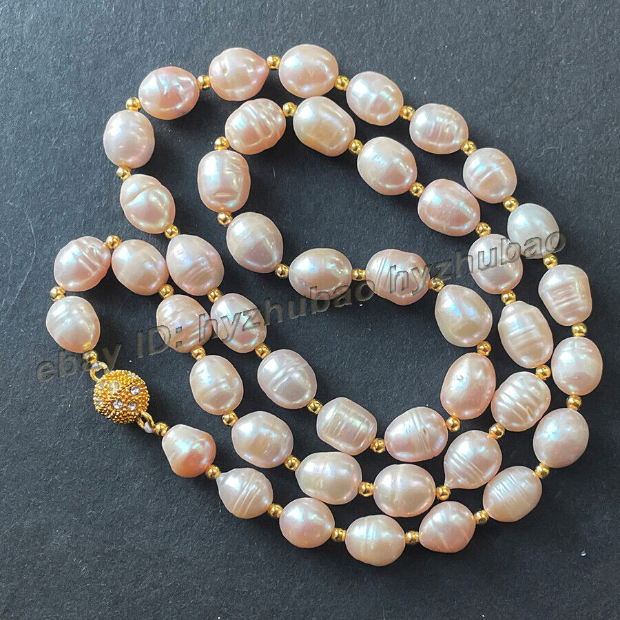 18-28″ 10-12mm Natural Rice Baroque Purple Pink Freshwater Pearl Beads Necklace