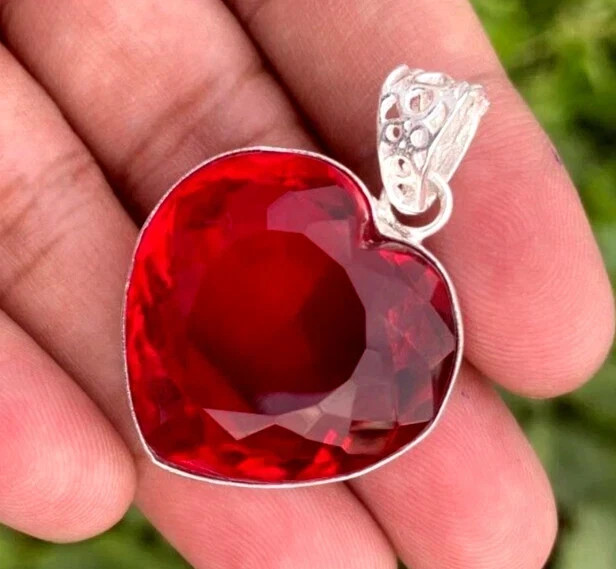74 CT+ Flawless Blood Red Topaz Pendant 925 Sterling Silver Plated Jewelry