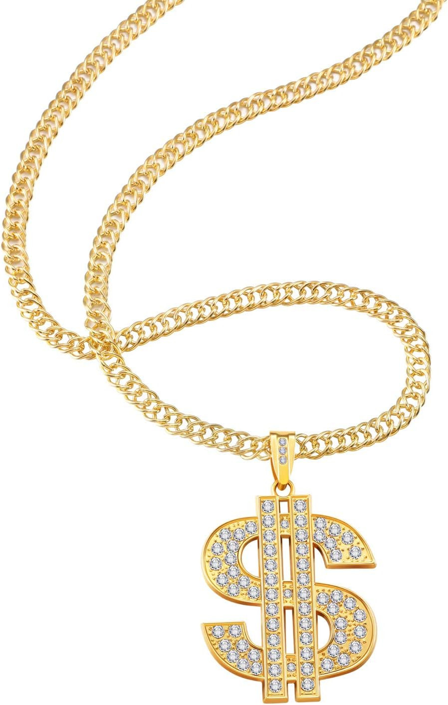 2 Pieces Plated Chain for Men with Dollar Sign Pendant Necklace, Hip Hop Dollar