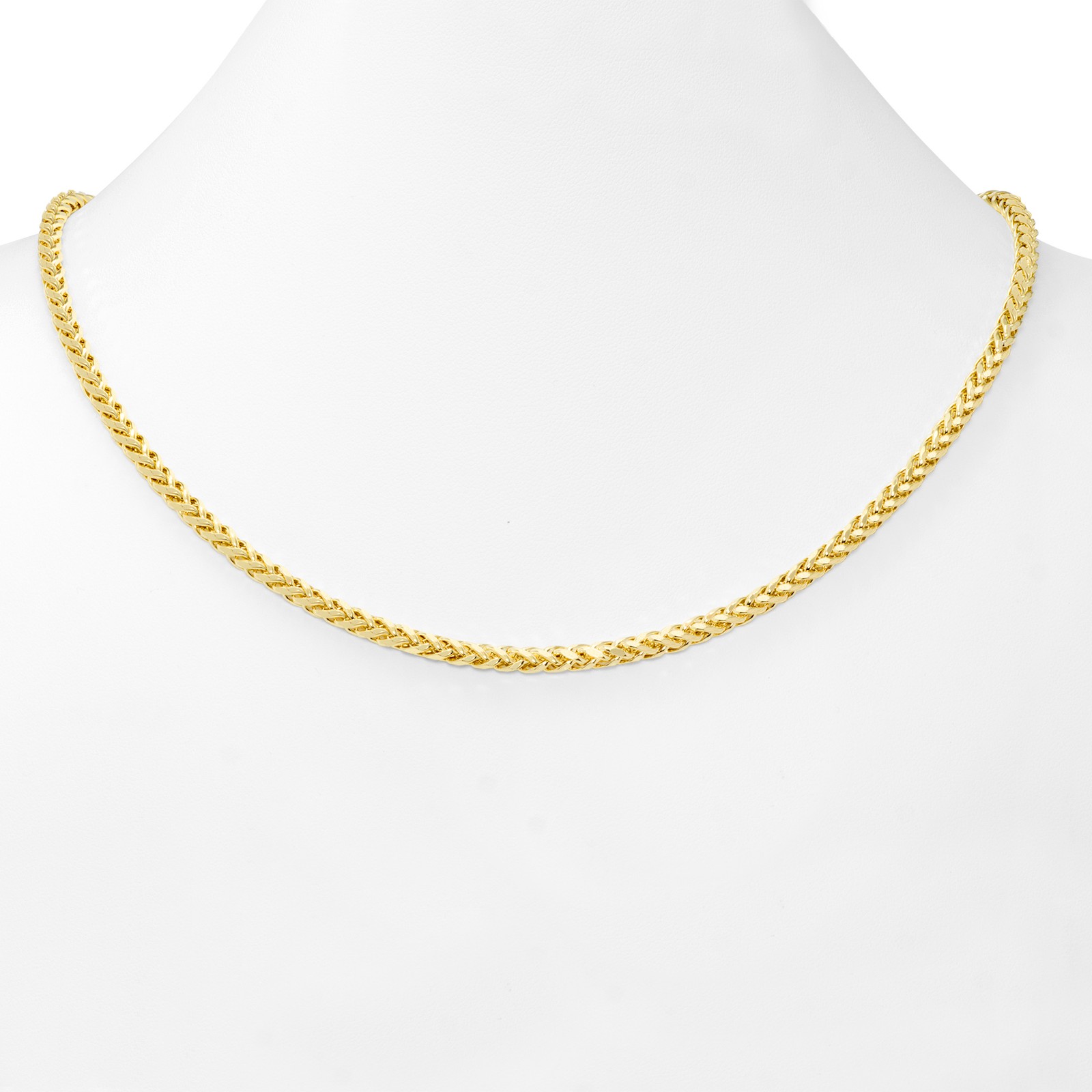10K Yellow Gold 2.5mm-5mm Round Wheat Palm Franco Spiga Chain Necklace 16″- 30″