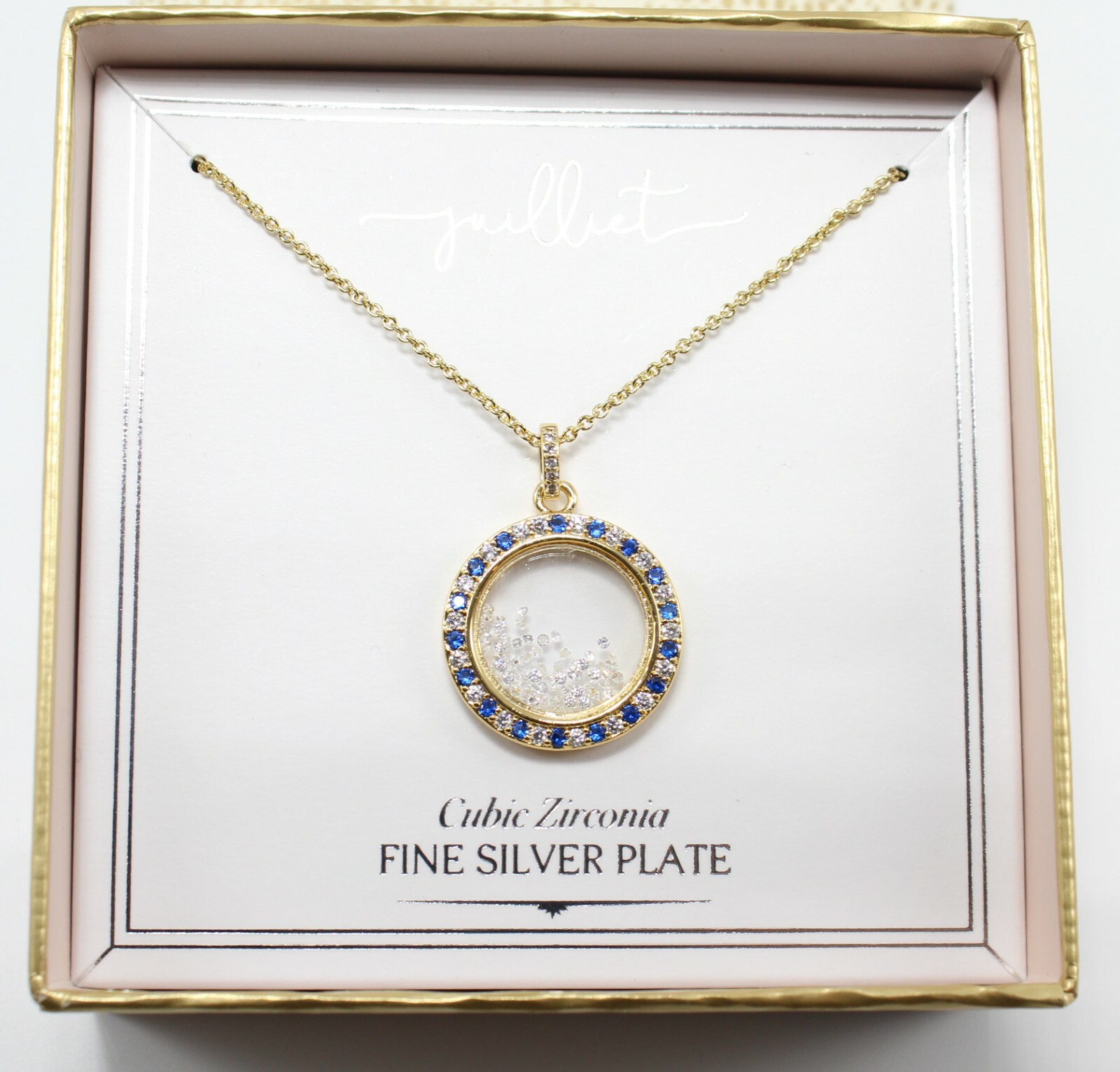New Fine Silver Plate Gold Flash Cubic Zirconia Necklace in Gift Box #N2326