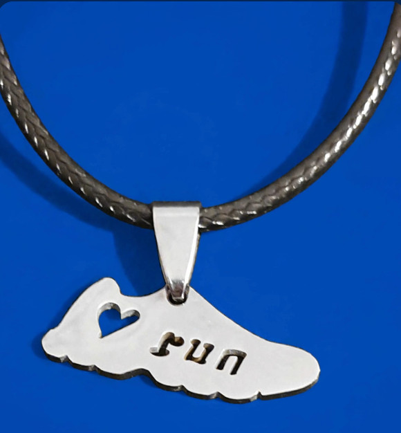 Stainless Steel Running Shoe Pendant Adjustable Waxed Cord Necklace 45-50cm