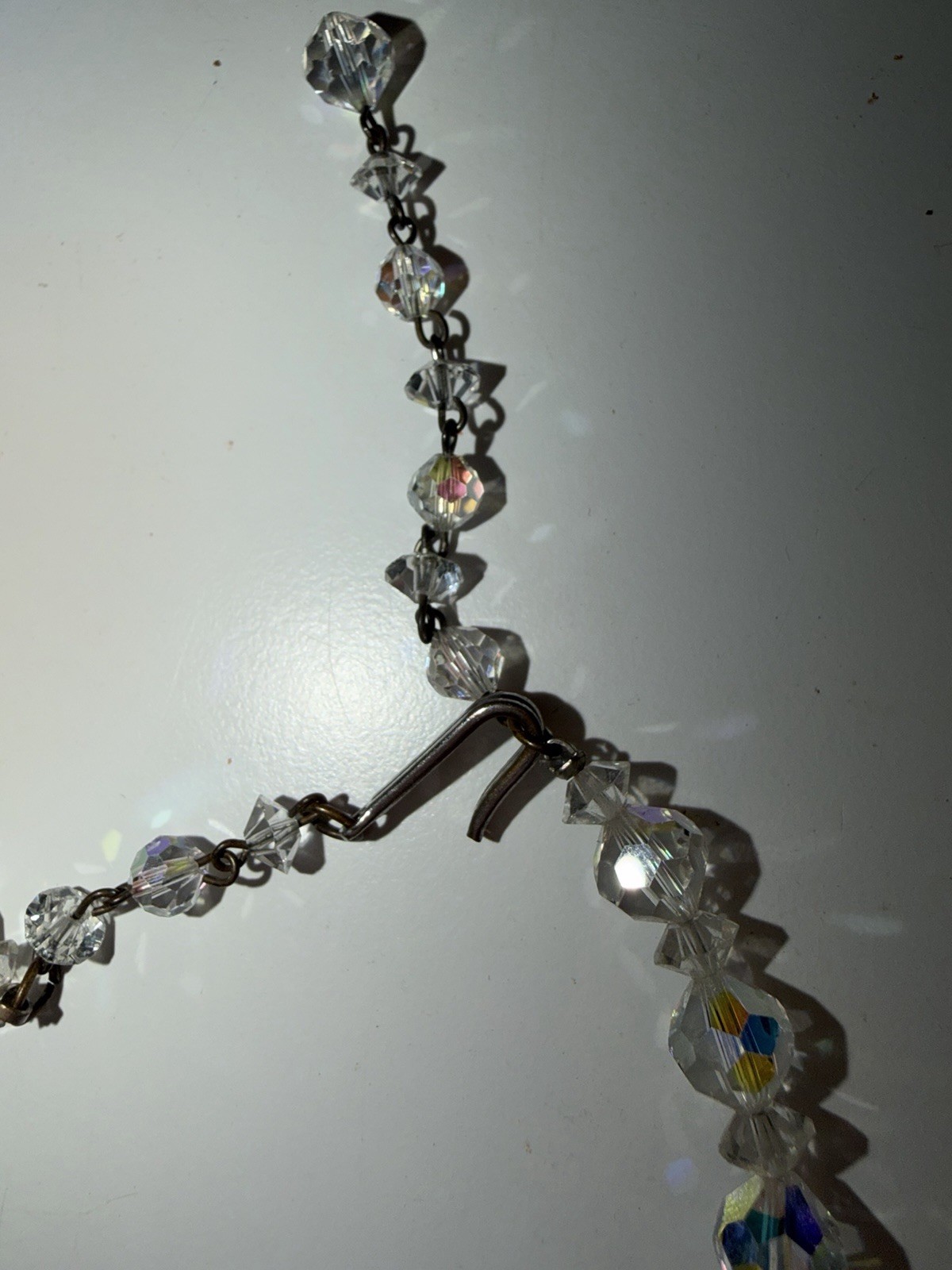 Clear AB Faceted Crystal Bicone Beaded Necklace White/Colorless Hook Closure