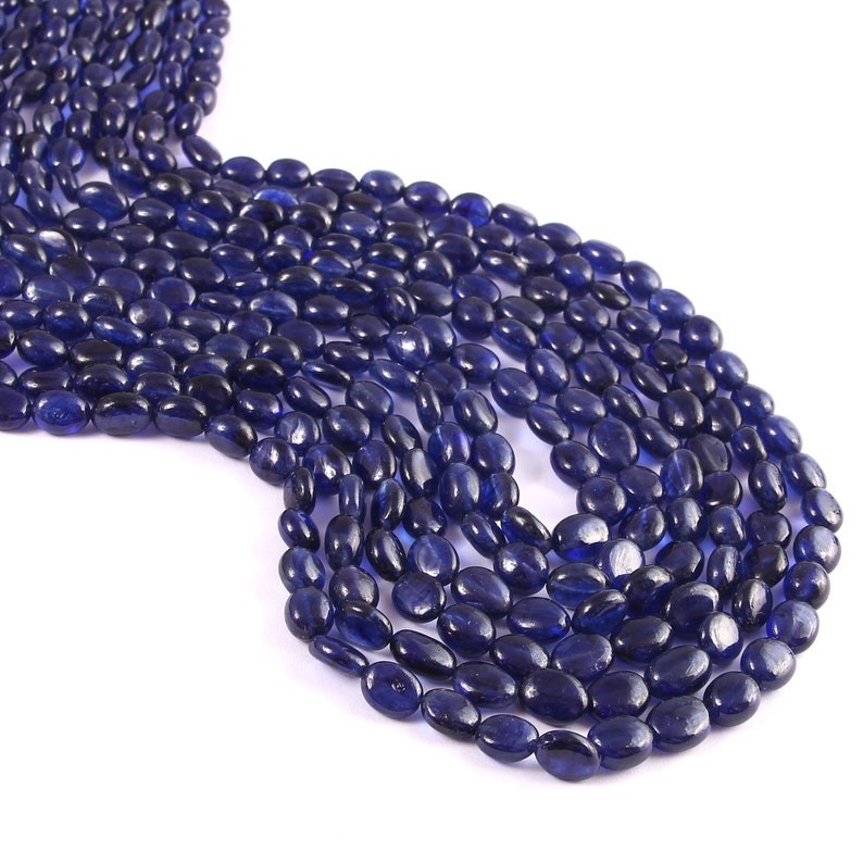 6 Layer A++ Blue Sapphire Smooth Oval Shape Gemstone Beaded Women Necklaces 19”