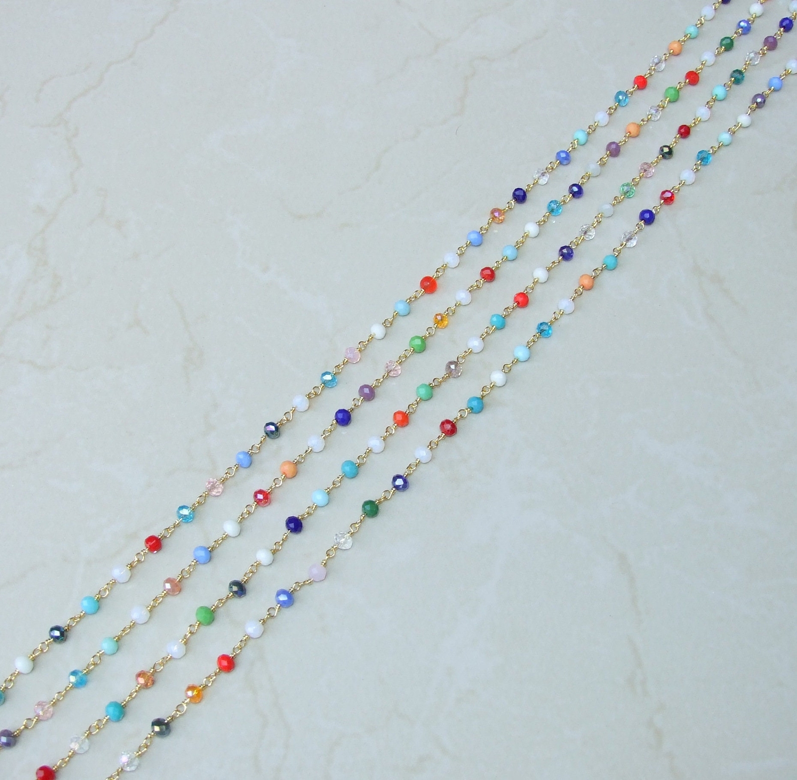 Multicolored Glass Rosary Chain, Bulk Chain, Rondelle Glass Beads, Beaded Chain