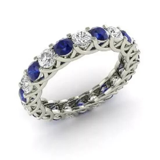 2.54 Ct Natural Sapphire Diamond Wedding Bridal Eternity Band 14K White Gold