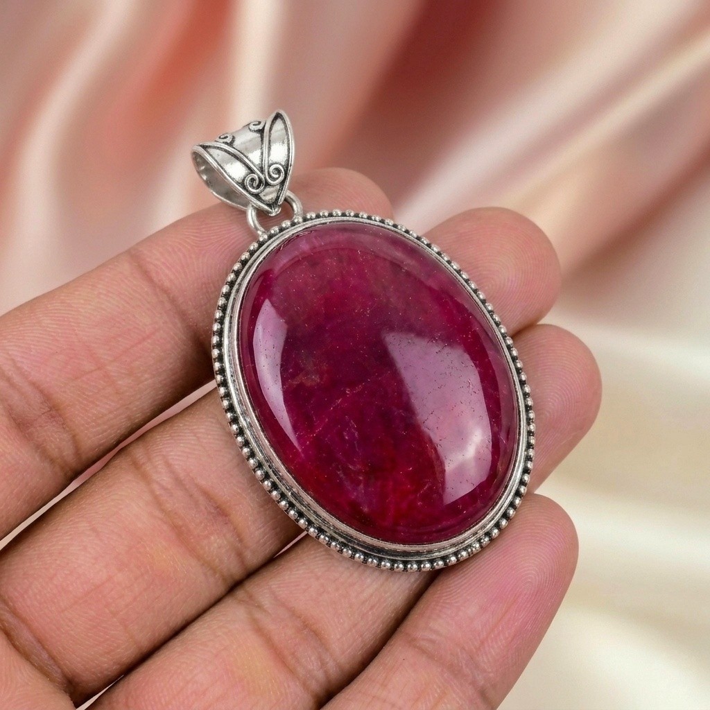 Dyed Red Ruby Pendant 925 Sterling Silver Handmade Pendant Anniversary Gift