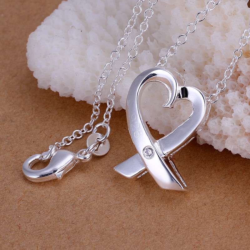 Classic 925 Sterling Silver Filled SF Heart CZ Pendant Necklace N-A651 Gift