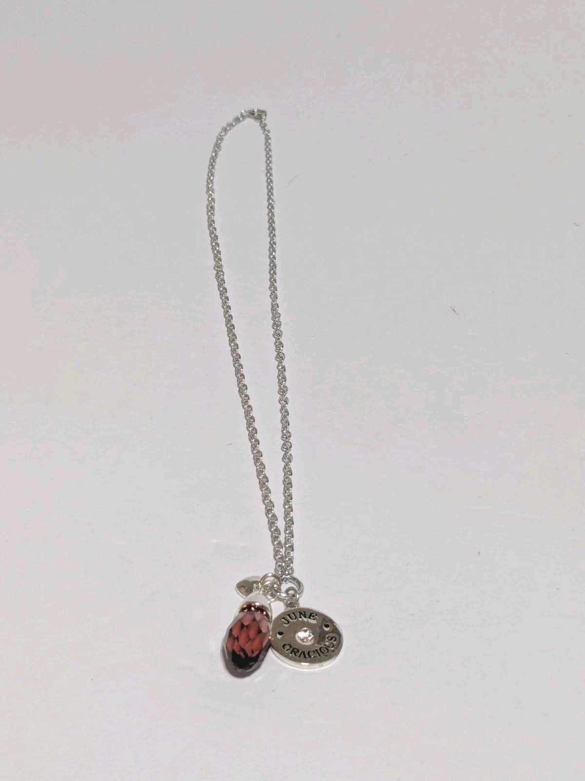Silver Tone June Birthstone Charm/Pendant Necklace With Faux Alexandrite 18″