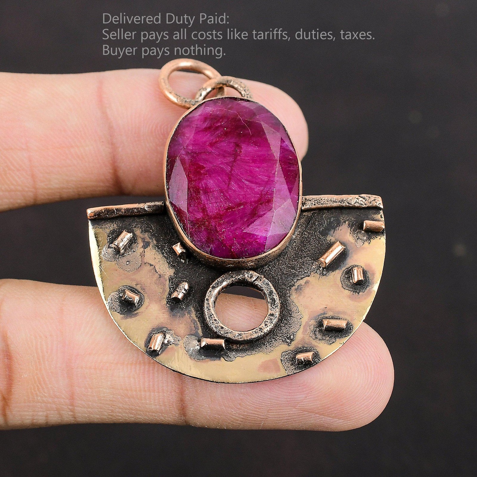 Oval Natural Kashmir Rubi Copper Mother Anniversary Birthday Elegant New Pendant