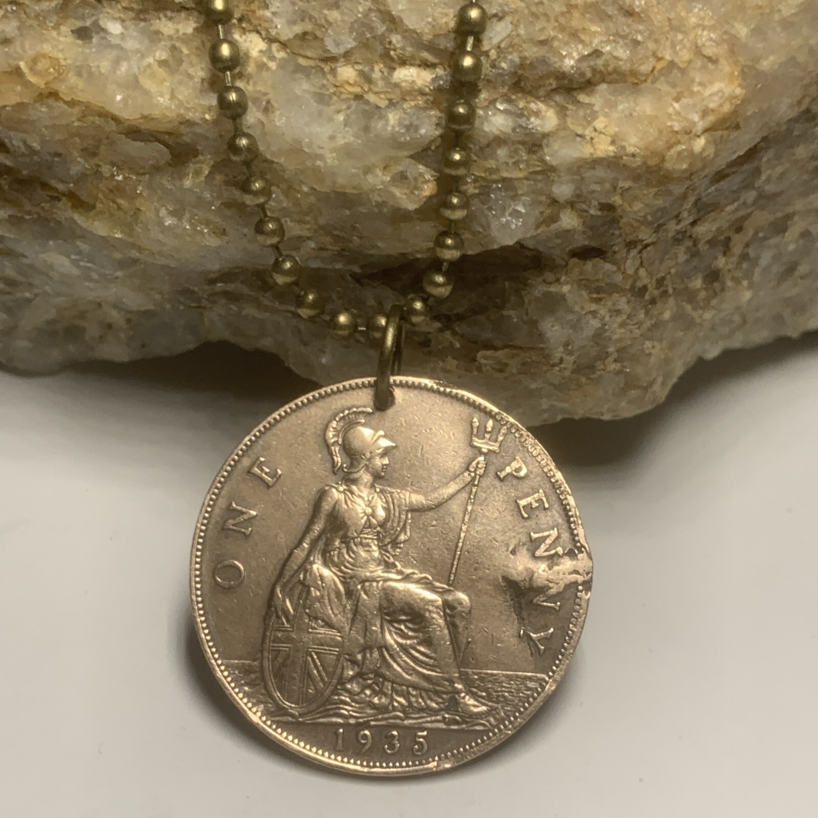 1935 UK Real Circulated Large Penny Coin Pendant. King George VI. Great Gift 🎁