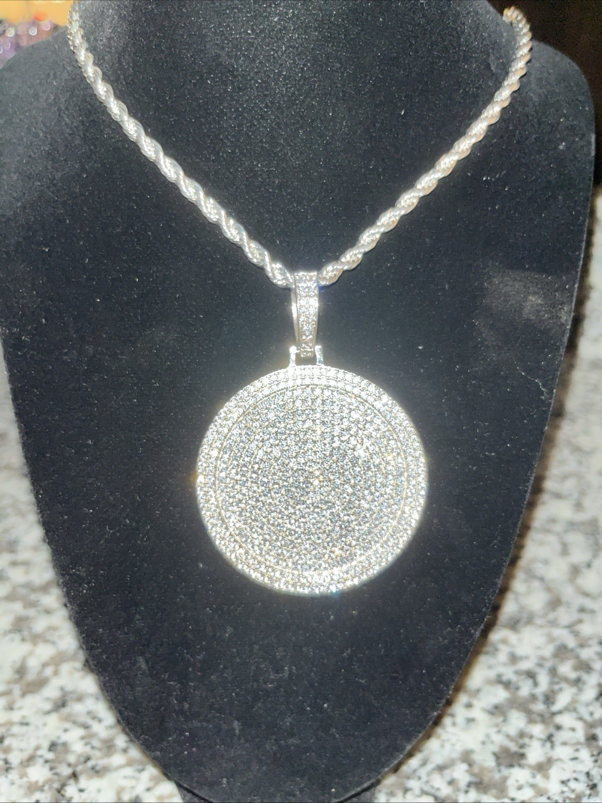 Large 925 Silver Iced Circle Pendant