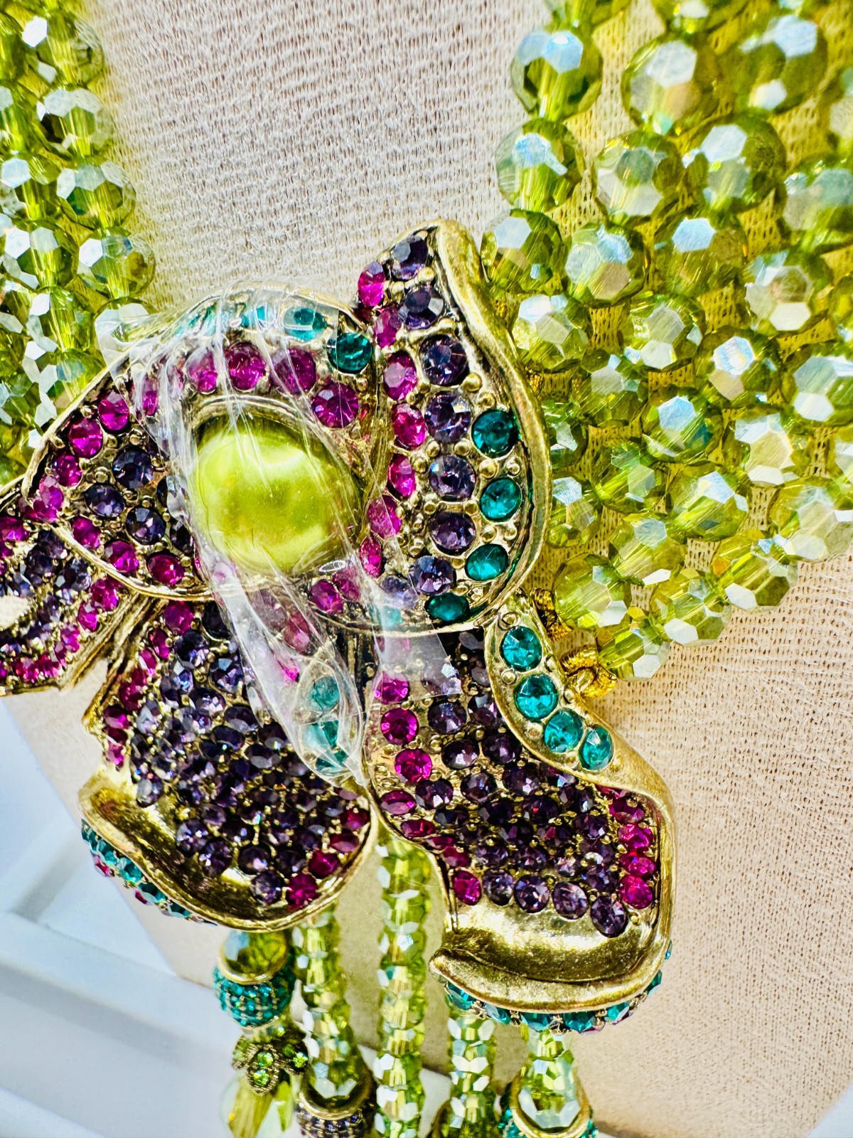 HEIDI DAUS Swarovski’s Peridot Crystal Beads Statement Necklace “Cala Lilly” NIP
