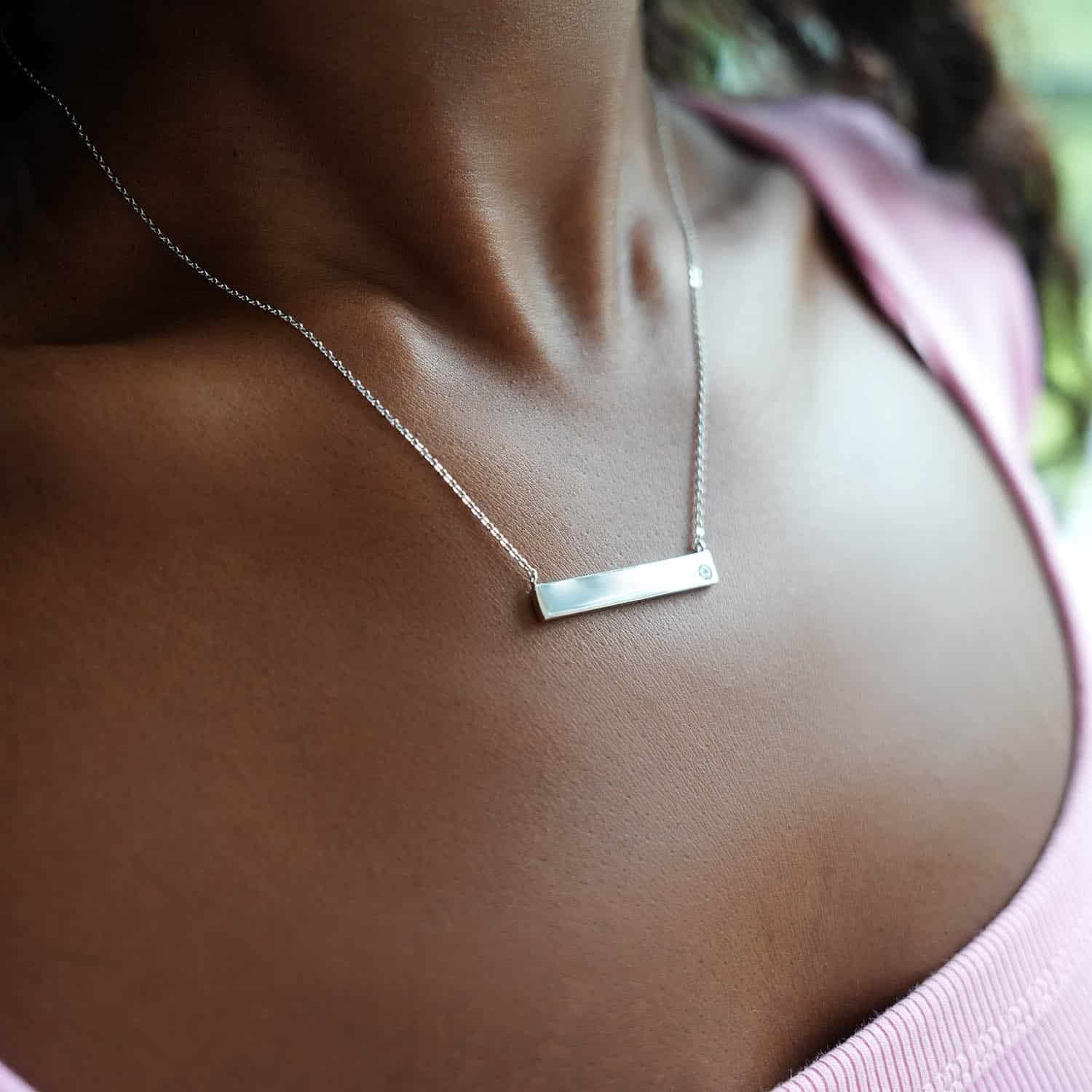 Engravable ID Bar Name Plate Sterling Silver Necklace (Solid Links) 16″-18″ Adju