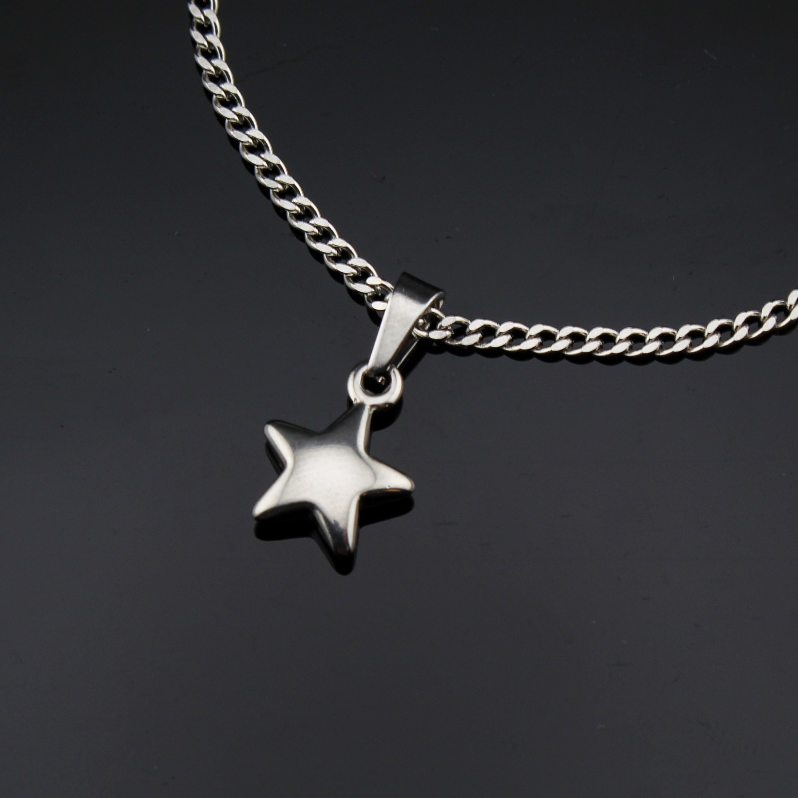 Silver Star Necklace Women Stainless Steel Pendant Cuban Link Chain 16-22″