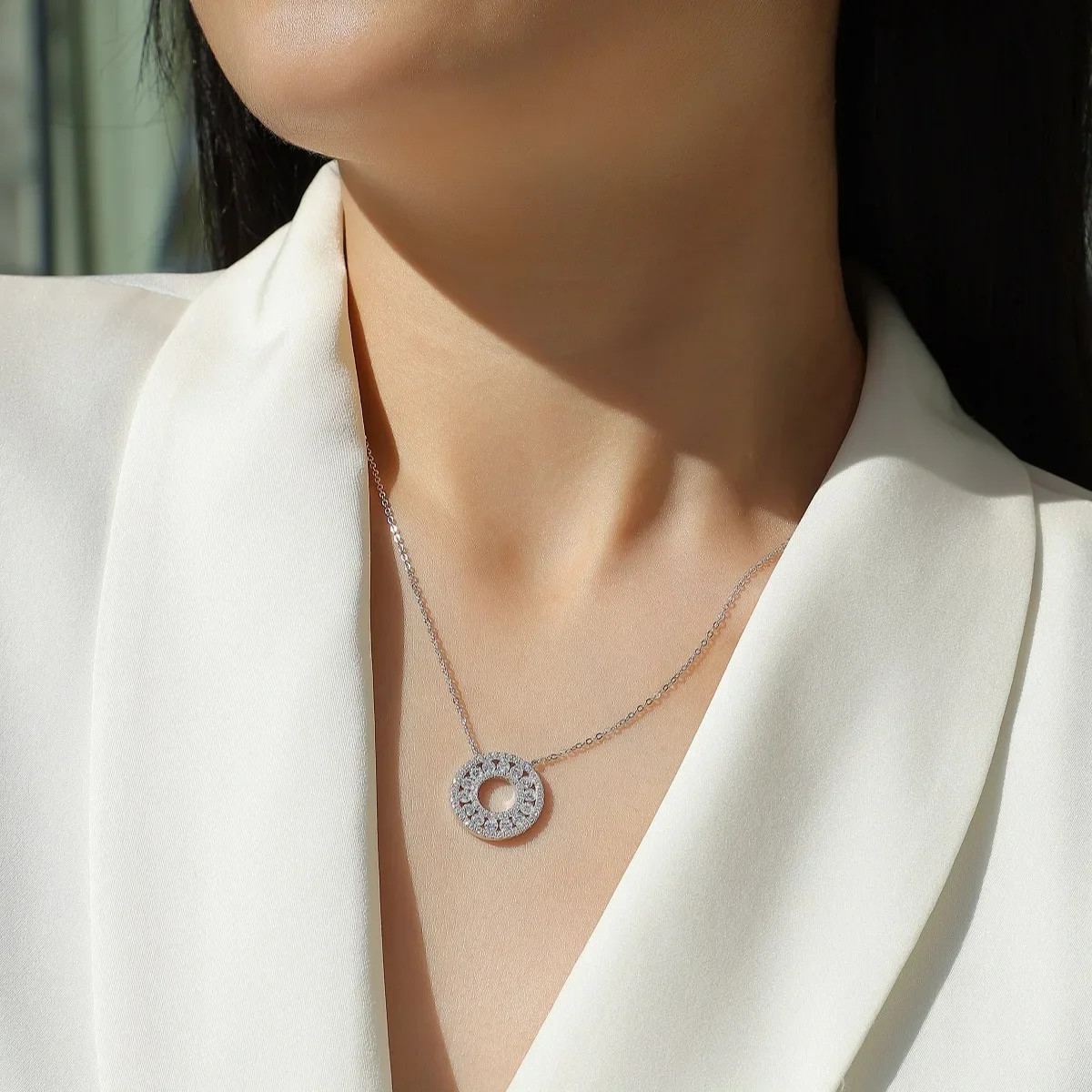 Luxury D Color Double Circle GRA Moissanite Necklace S925 Silver Jewelry Gift