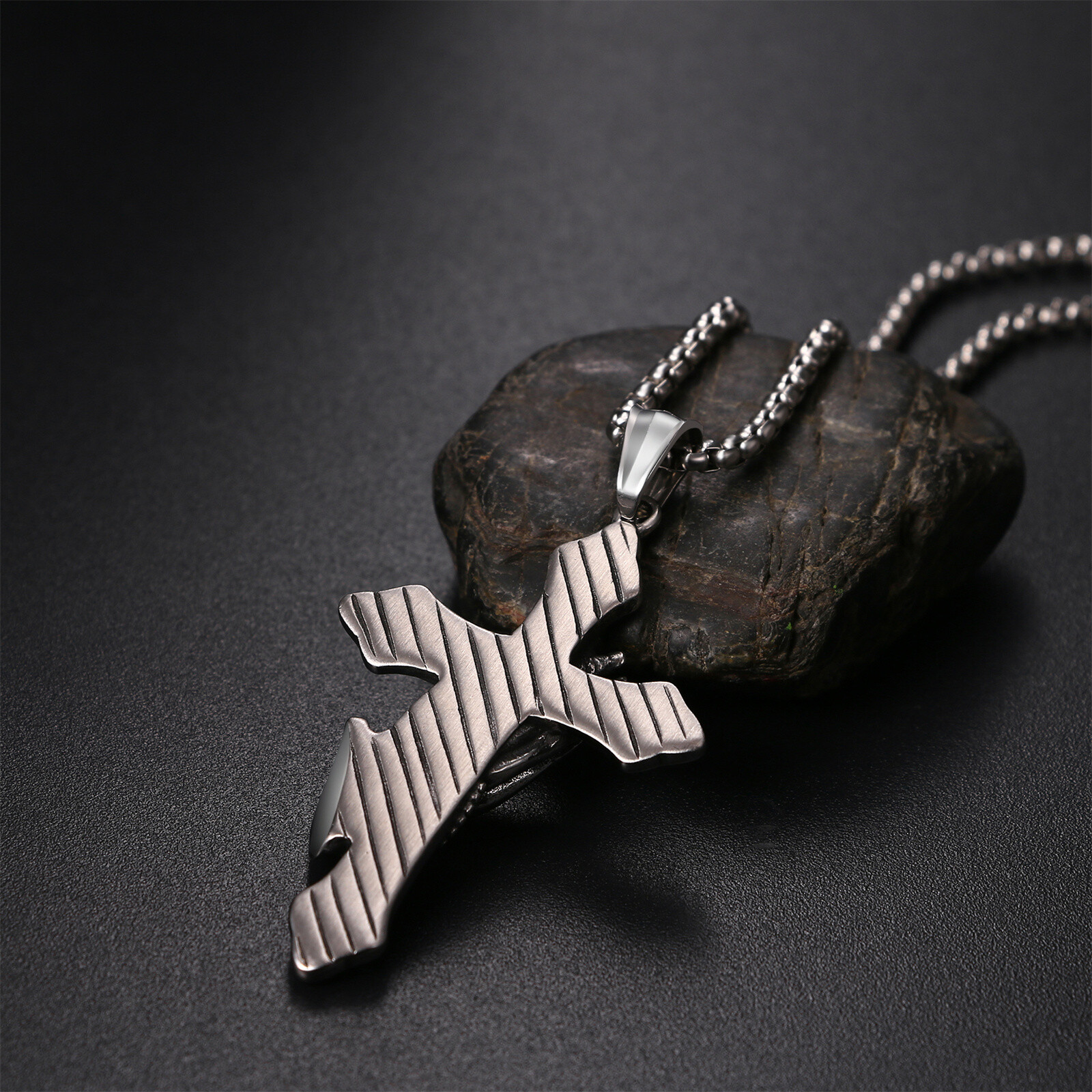 Mens Boys Vintage Stainless Steel Praying Hands Cross Pendant Necklace 22in Gift