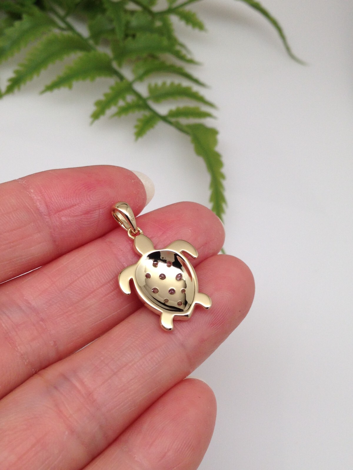 925 Sterling Silver CZ Gold Sea Turtle Pendant Small 18mm(0.71″)/24mm(0.94″)