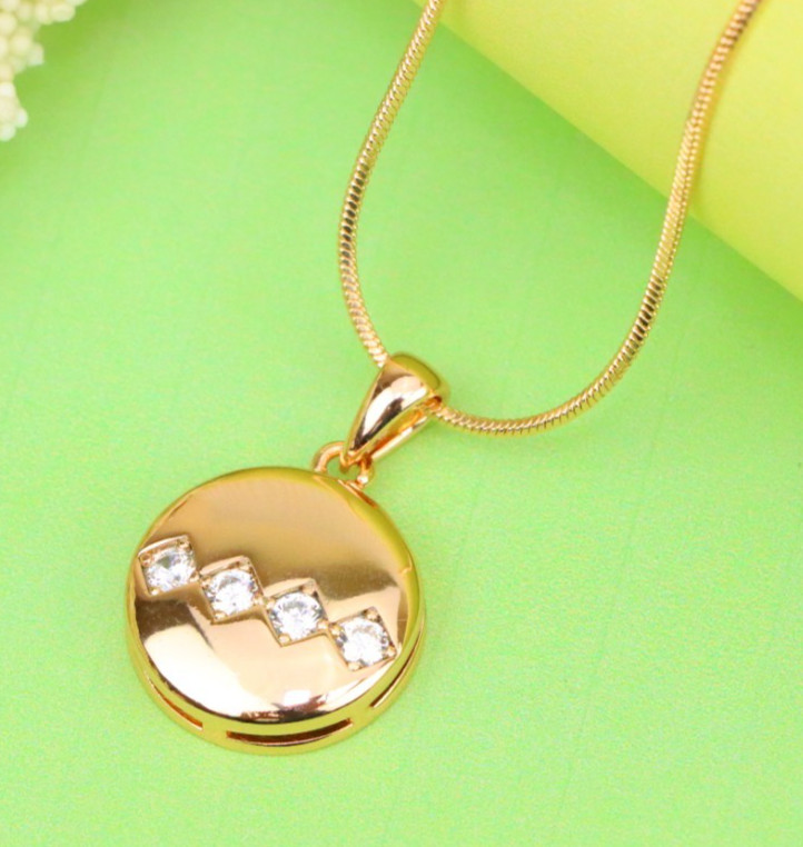 with Zigzag White Crystal Accent Design, XPPT1255 Round Rose Gold Pendant