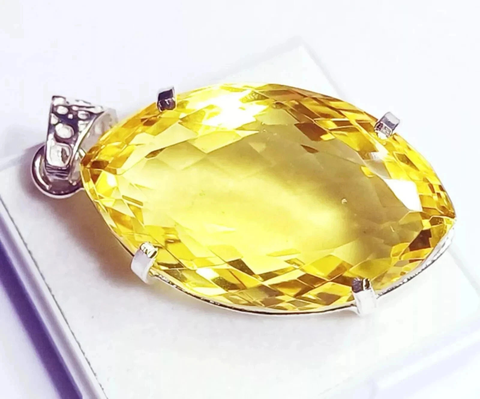 74 CT+ Flawless Yellow Topaz Pendant 925 Sterling Silver Plated Jewelry