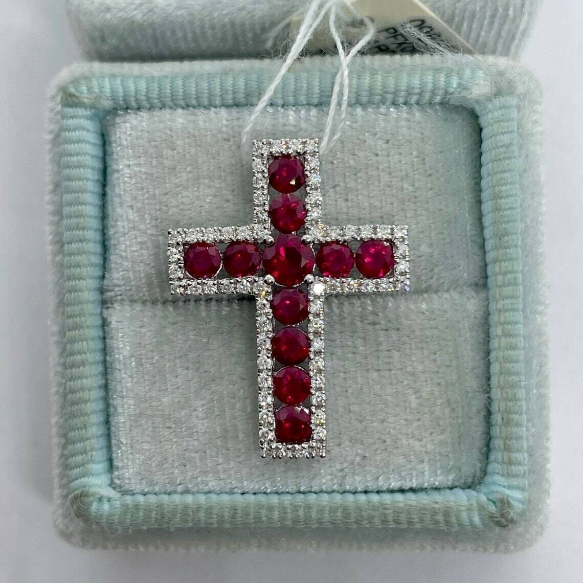 2Ct Round Cut Simulated Red Ruby Women Holy Cross Pendant 14k White Gold Plated