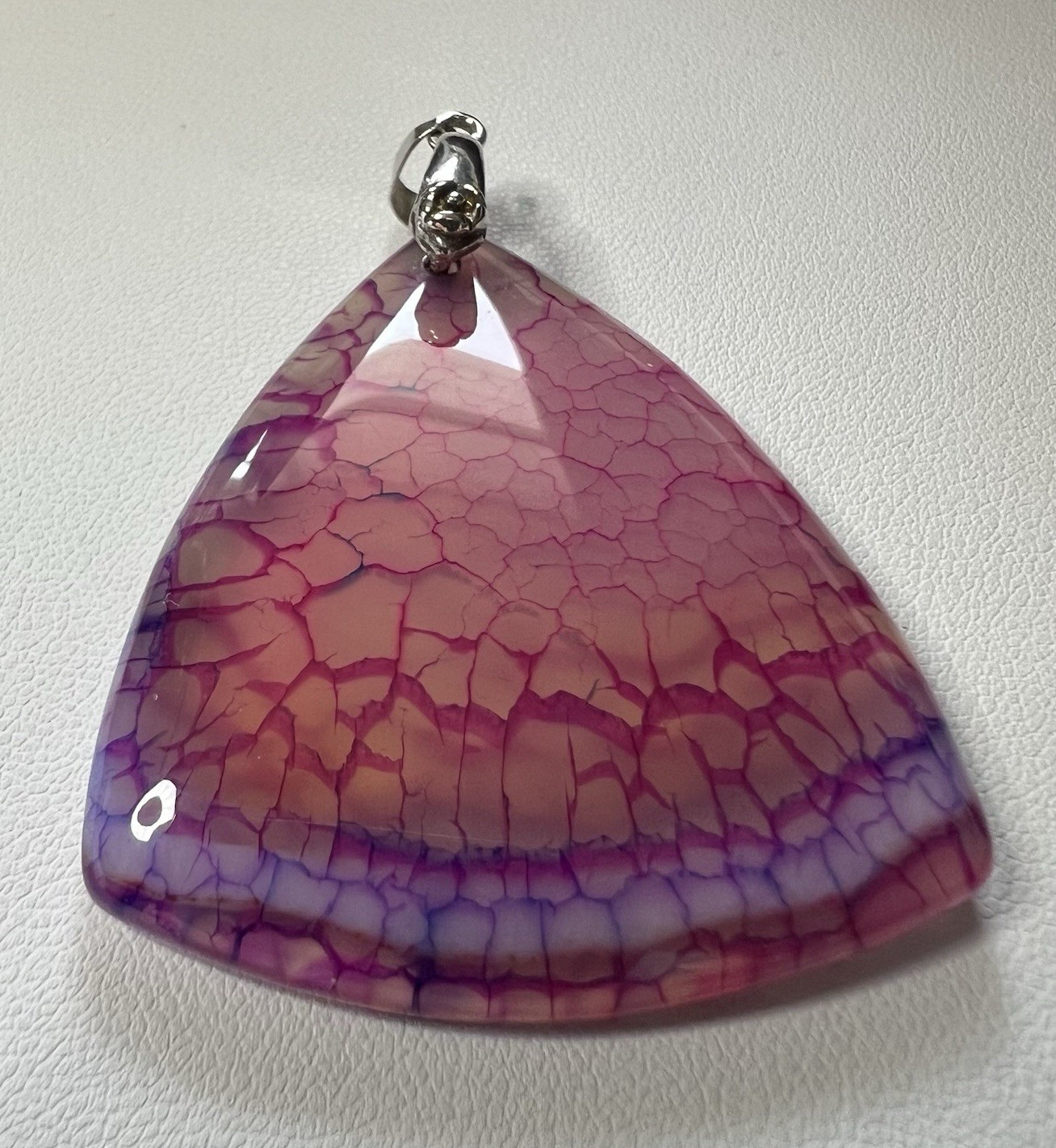 18K Gold Plated Silver Purple Dragon Agate Trillion Triangle Pendant Signed