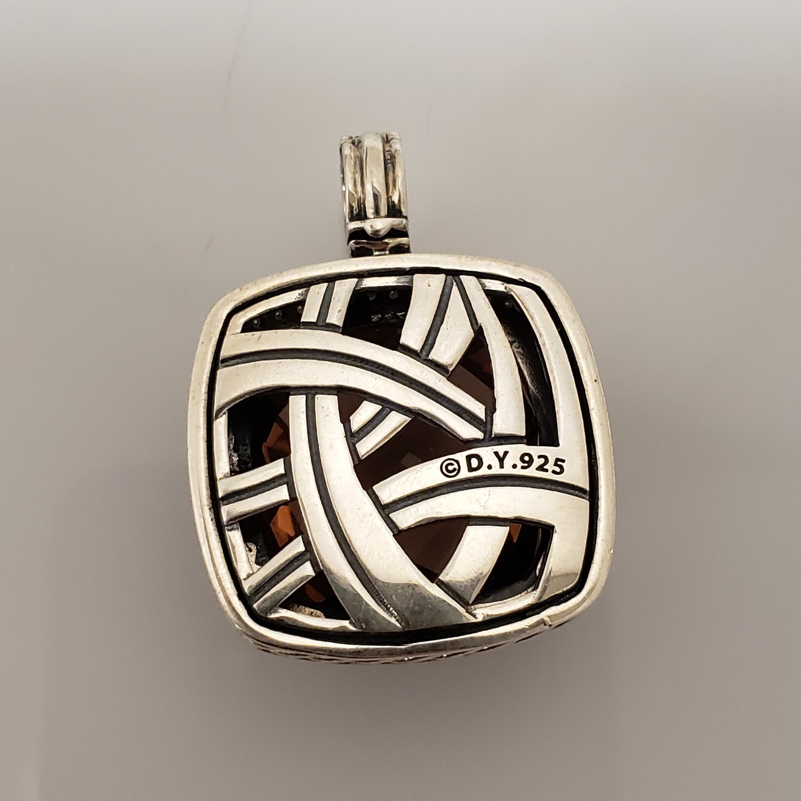 David Yurman Albion Collection Sterling Smoky Quartz Diamond 26mm Pendant .53