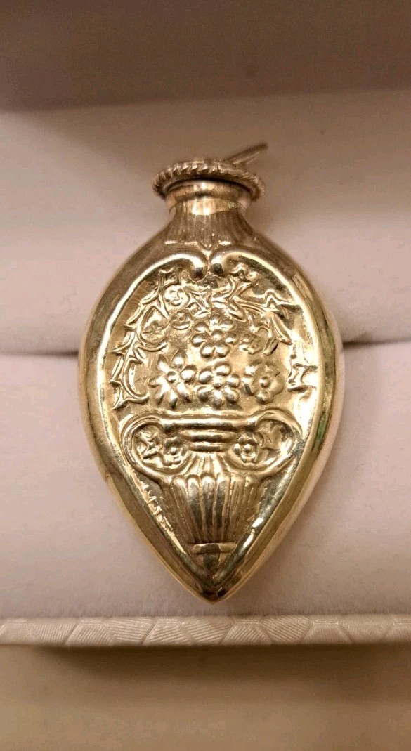 Antique Sterling Silver Perfume Bottle Necklace Floral Motif with Silver Chain