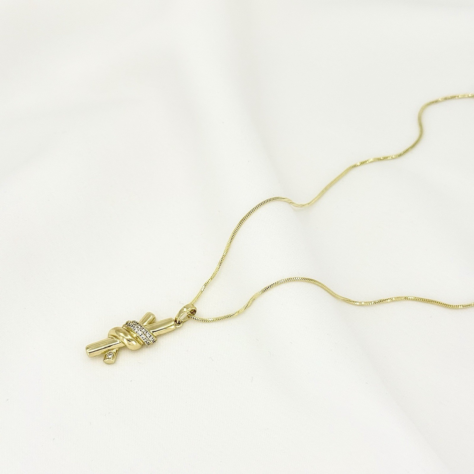 14K Gold Plated Knot Necklace with CZ Detail | Elegant Minimalist Jewelry