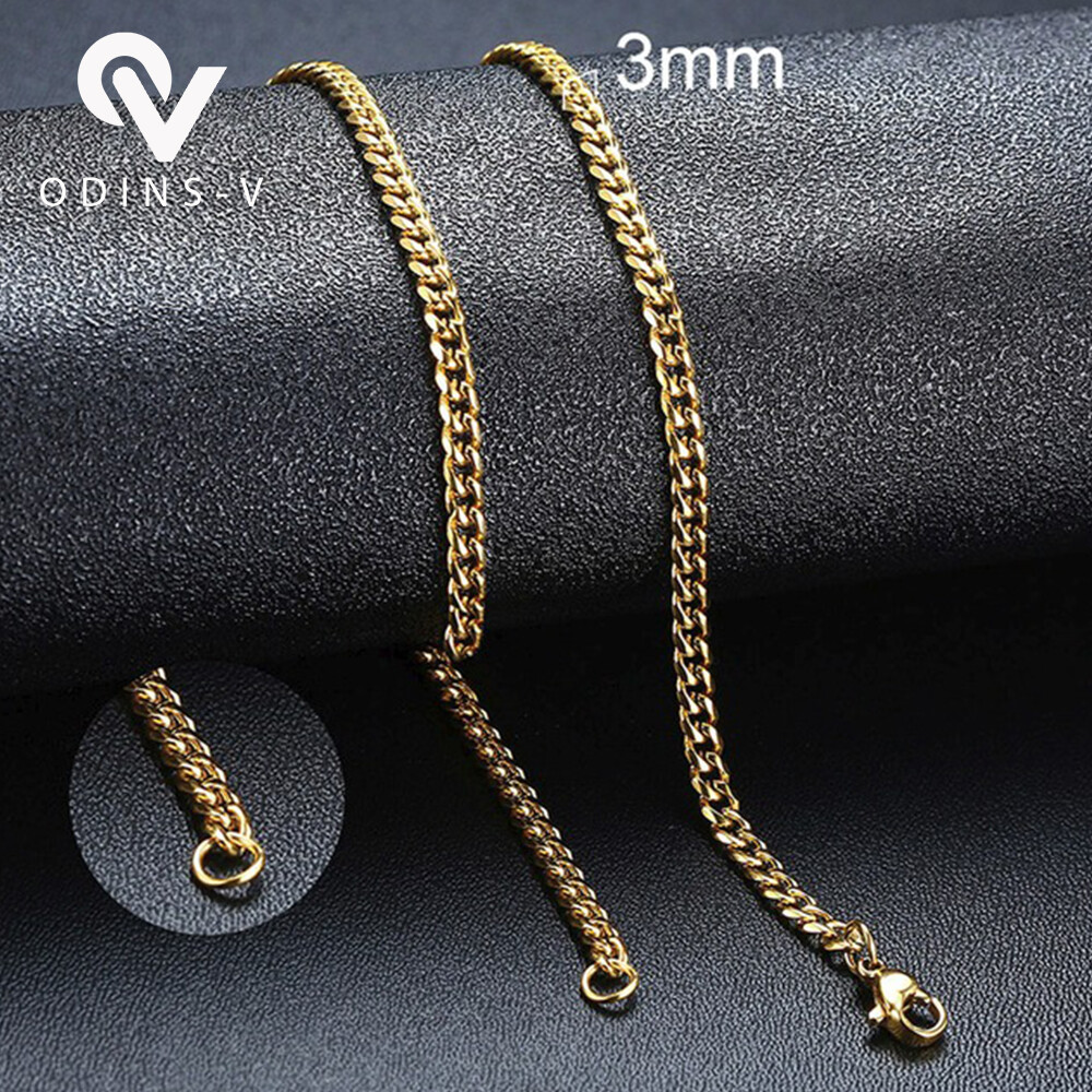 Mens Womens Chain Silver Gold Black Cuban Link Necklace 3mm 5mm 7mm 9mm 11mm 15m