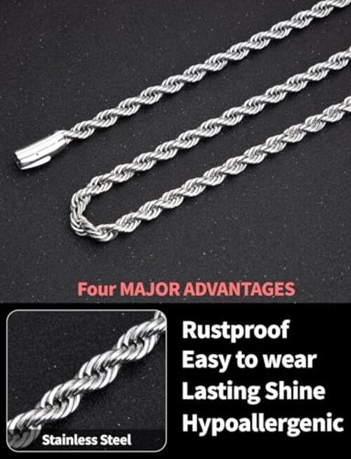 Twist Chain Necklace 2/3/5/8MM Braided Rope Chain Necklace for Men 20 inch 5 MM