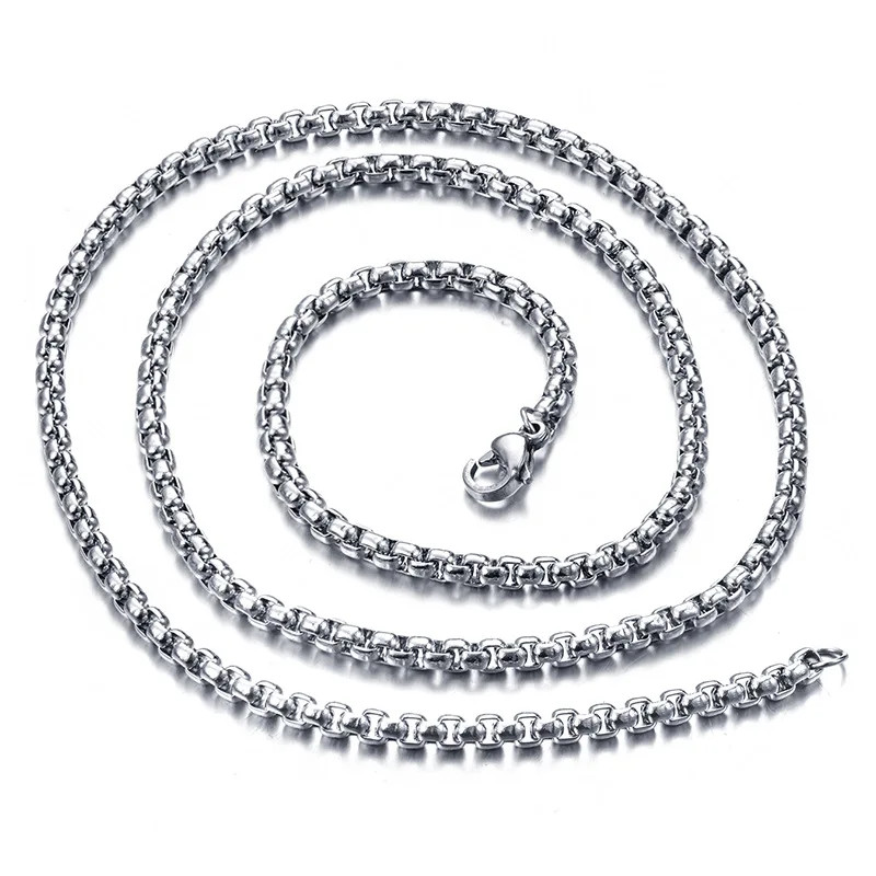 Stainless Steel Rolo Chain Necklace Square Box Link Choker Women Men Jewelry