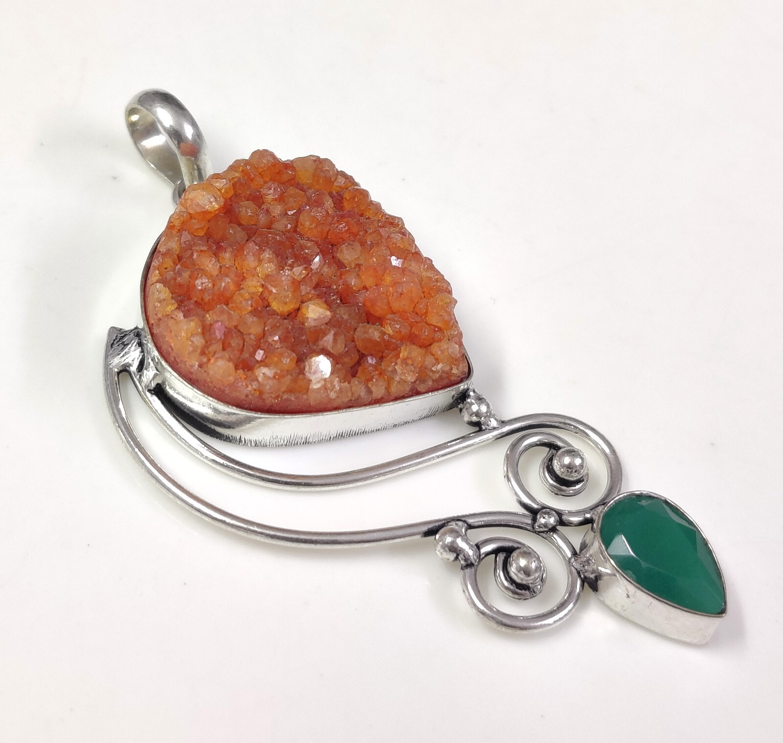 Natural Pear Orange Druzy Gemstone Pendant Jewelry Gift for Her