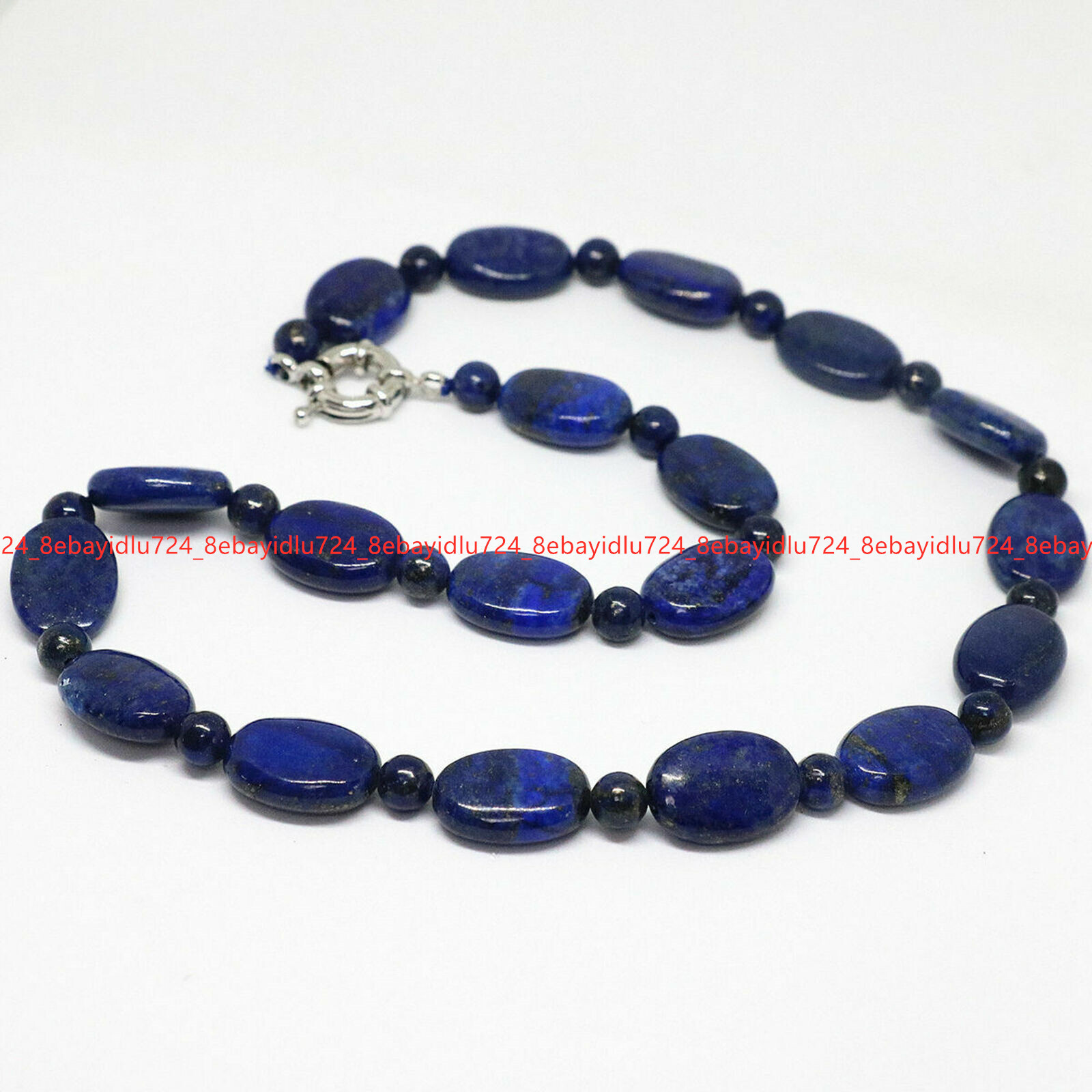 Natural 13x18mm Oval &6mm Round Blue Lapis Lazuli Gemstone Beads Necklace
