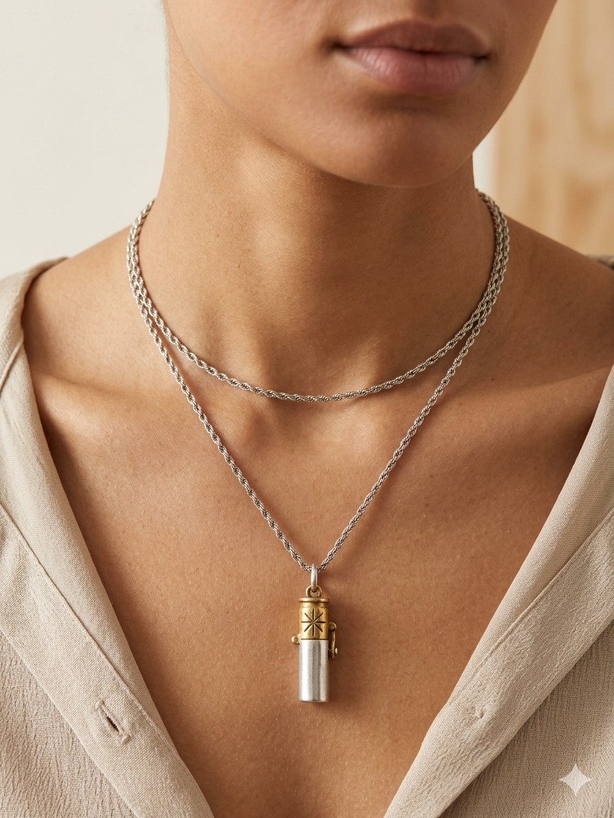 Hultquist Copenhagen Vintage Scent Perfume Bottle Pendant Necklace Silver Rope