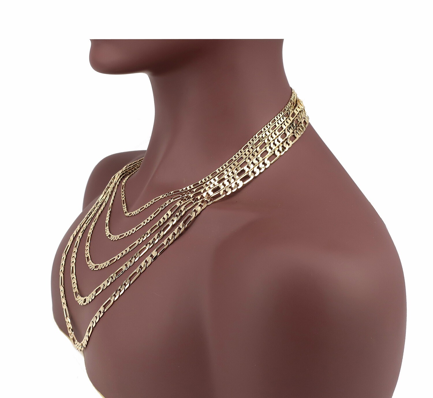 Yellow 14k Italian Figaro Link Chain Necklace Bracelet 3mm to 6.5mm Gold Plated