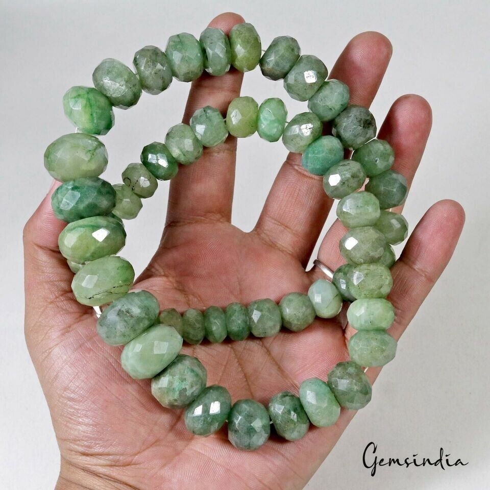 990 Cts Natural Brazilian Green Emerald Round Beaded Single Strand Necklace 22″