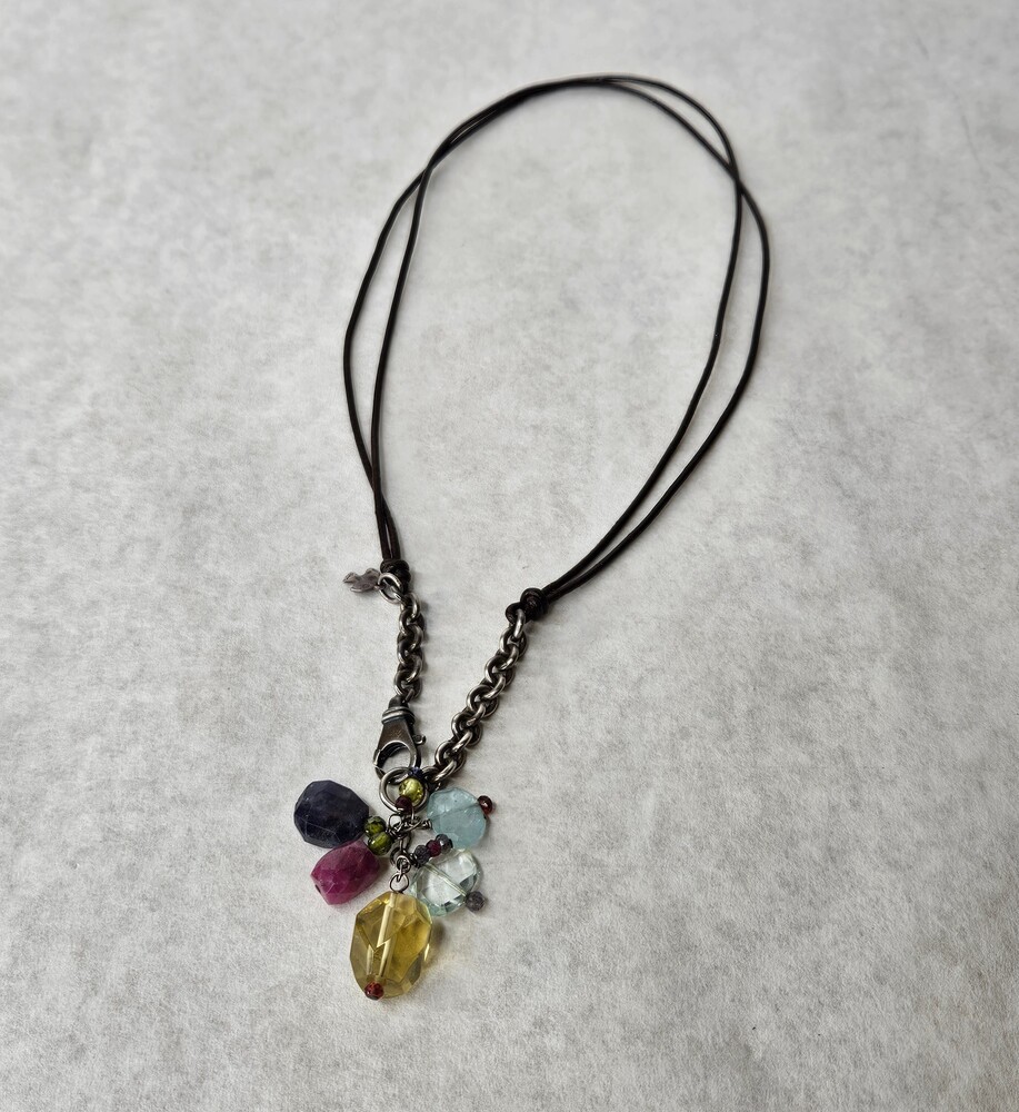 Peyote Bird 925 Sterling Silver Multi Colored Rainbow Stone Strand Necklace 15in
