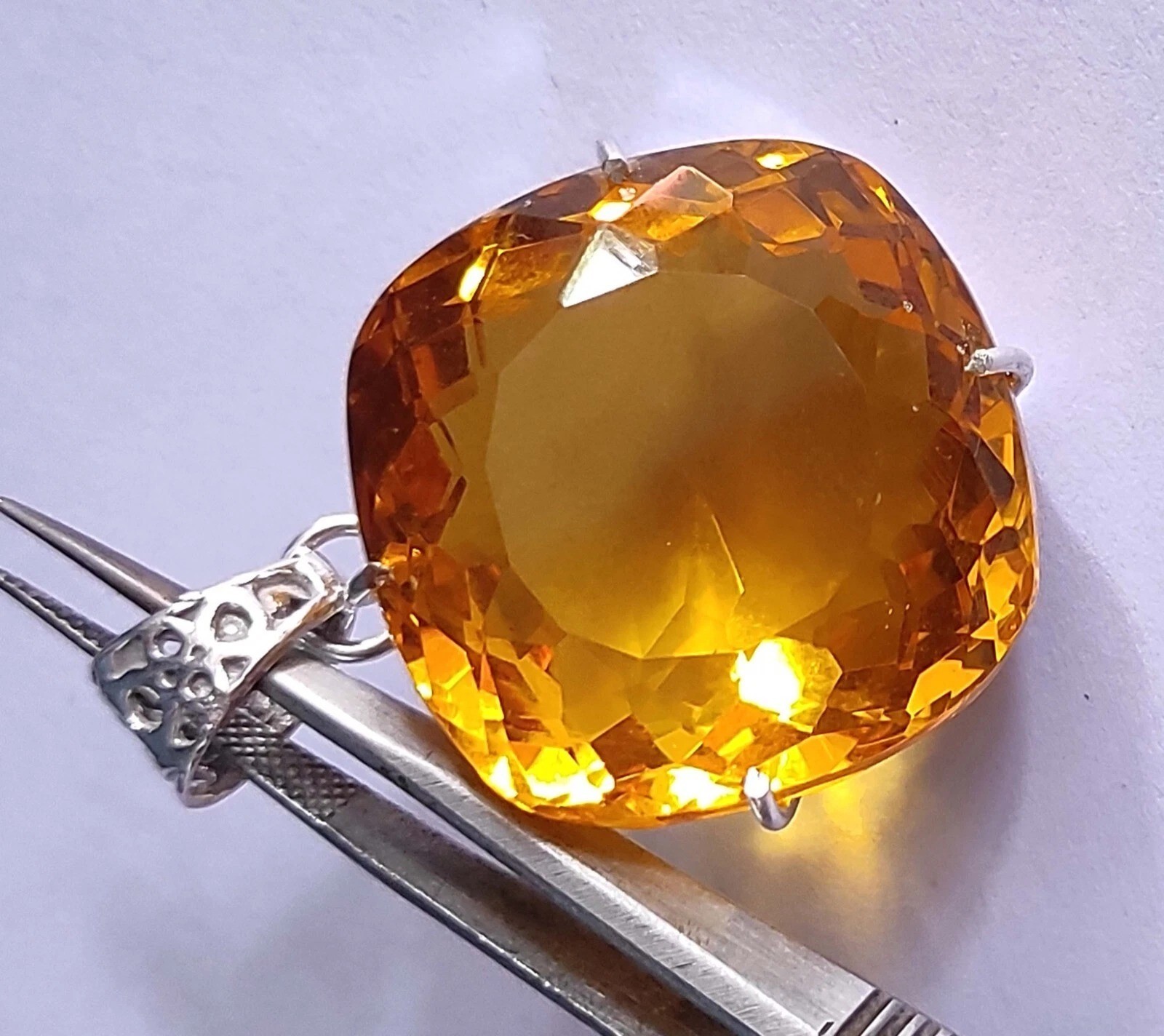Natural 925 Solid Silver Pendant Yellow Color Cushion 95 Ct+ Loose Gemstone