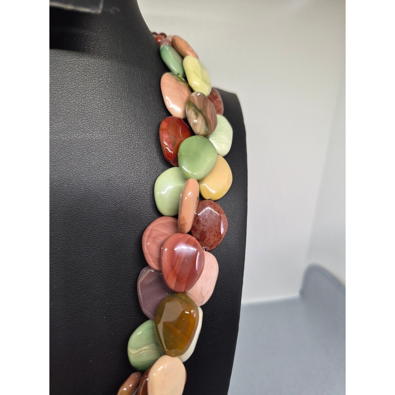 DB China 925 Jasper Necklace Multicolored Stone Triple Strand Statement