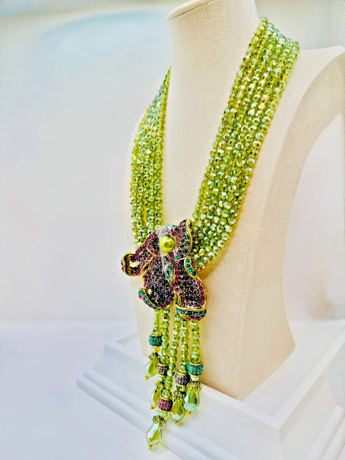 HEIDI DAUS Swarovski’s Peridot Crystal Beads Statement Necklace “Cala Lilly” NIP