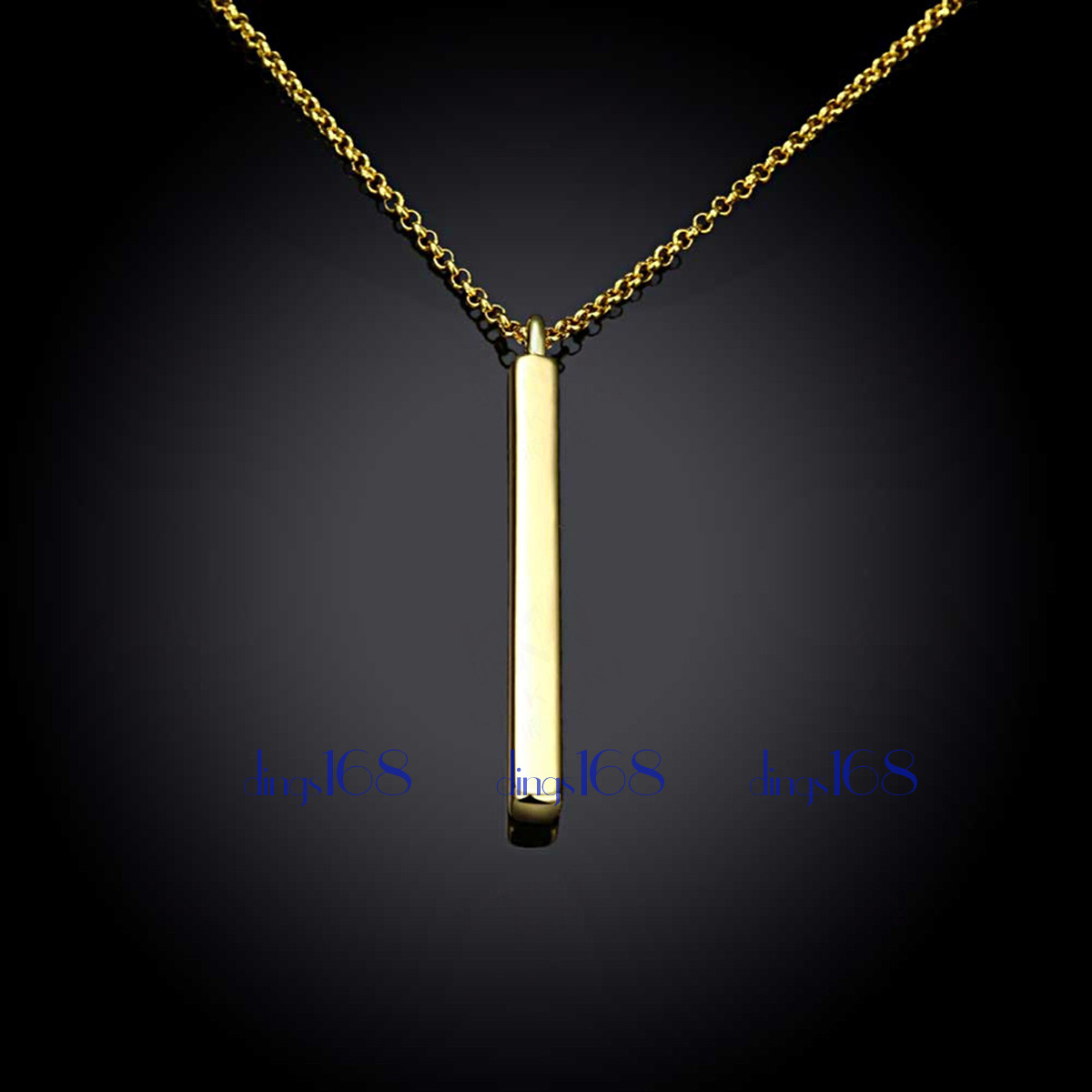 Designer Inspired 18K Yellow Gold Filled Smooth Bar Pendant + Necklace Chain H1C