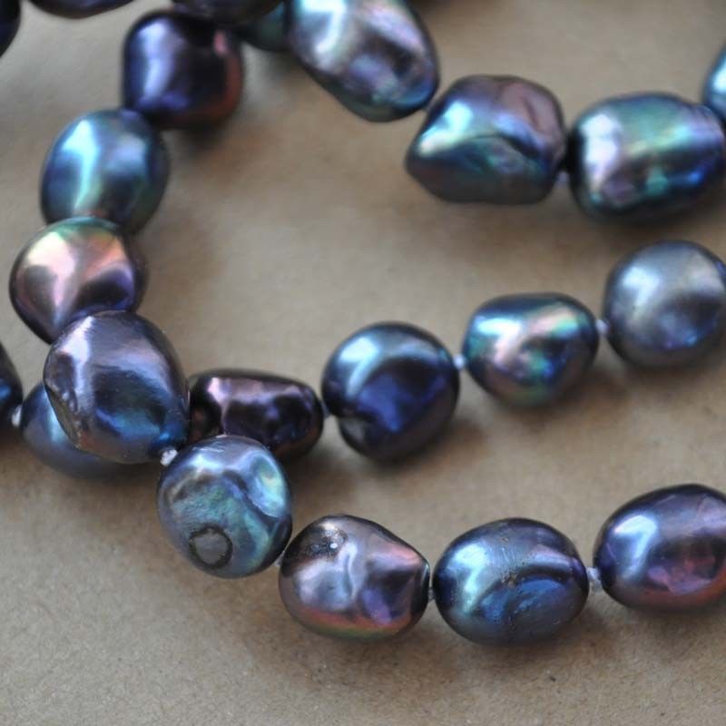 Natural 8-9mm Peacock Black Freshwater Cultured Baroque Pearl Necklace 18”